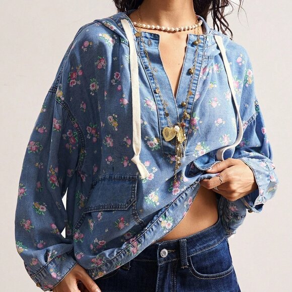 Blue Boho Women's Floral Shirt - Picture 3 of 8